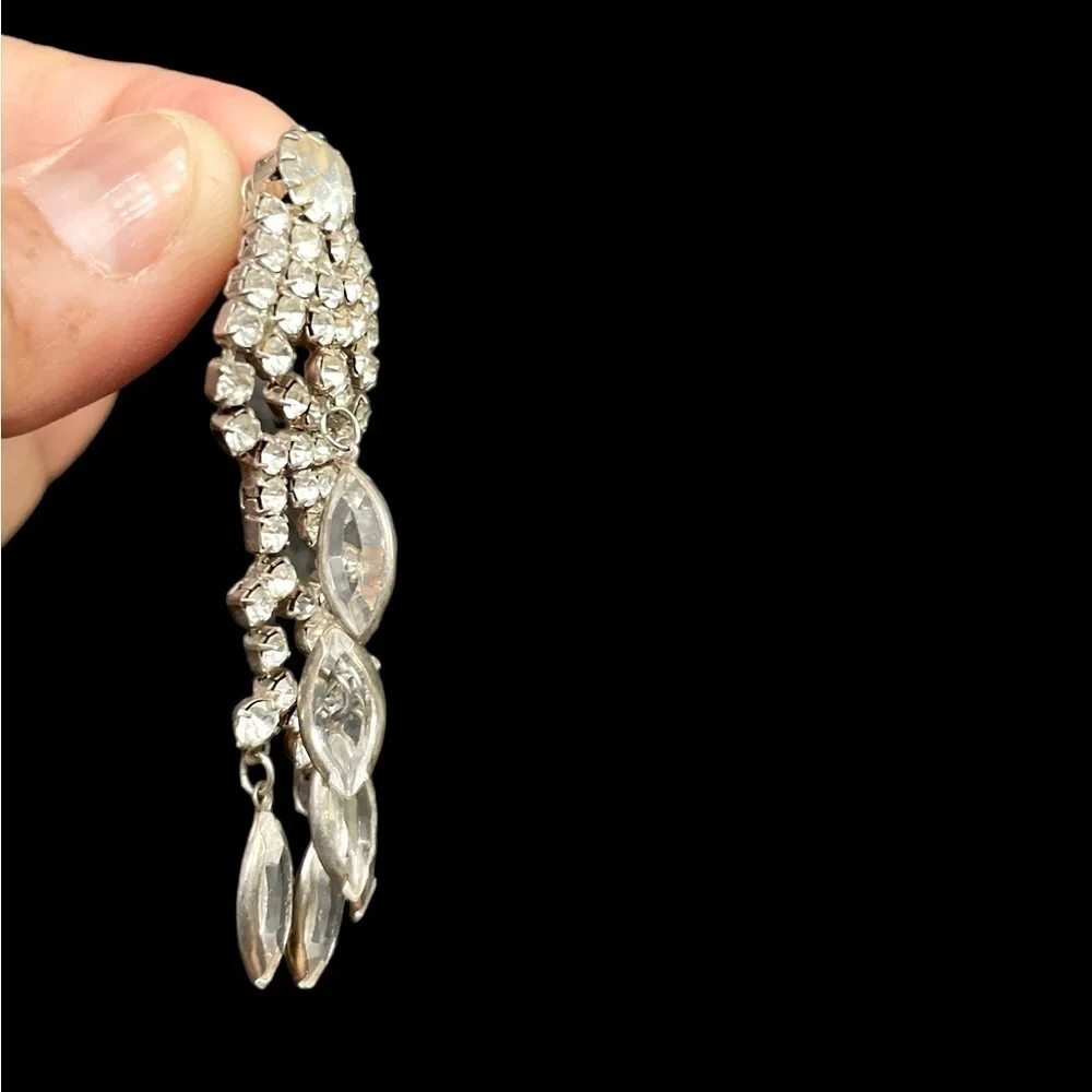Stunning 1950’s Vintage Navette Crystal Rhinestone Chandelier Earrings.